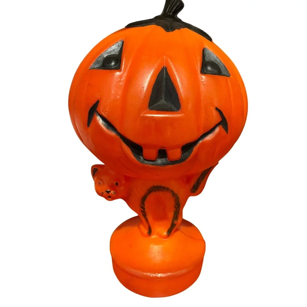 VTG Bayshore industries Halloween Blow Mold Pumpkin Jack O'Lantern Black Cat 13